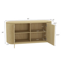 Olivia - Sideboard With 4 Adjustable Shelves With Handle Free Doors And Rounded Edges - Oak