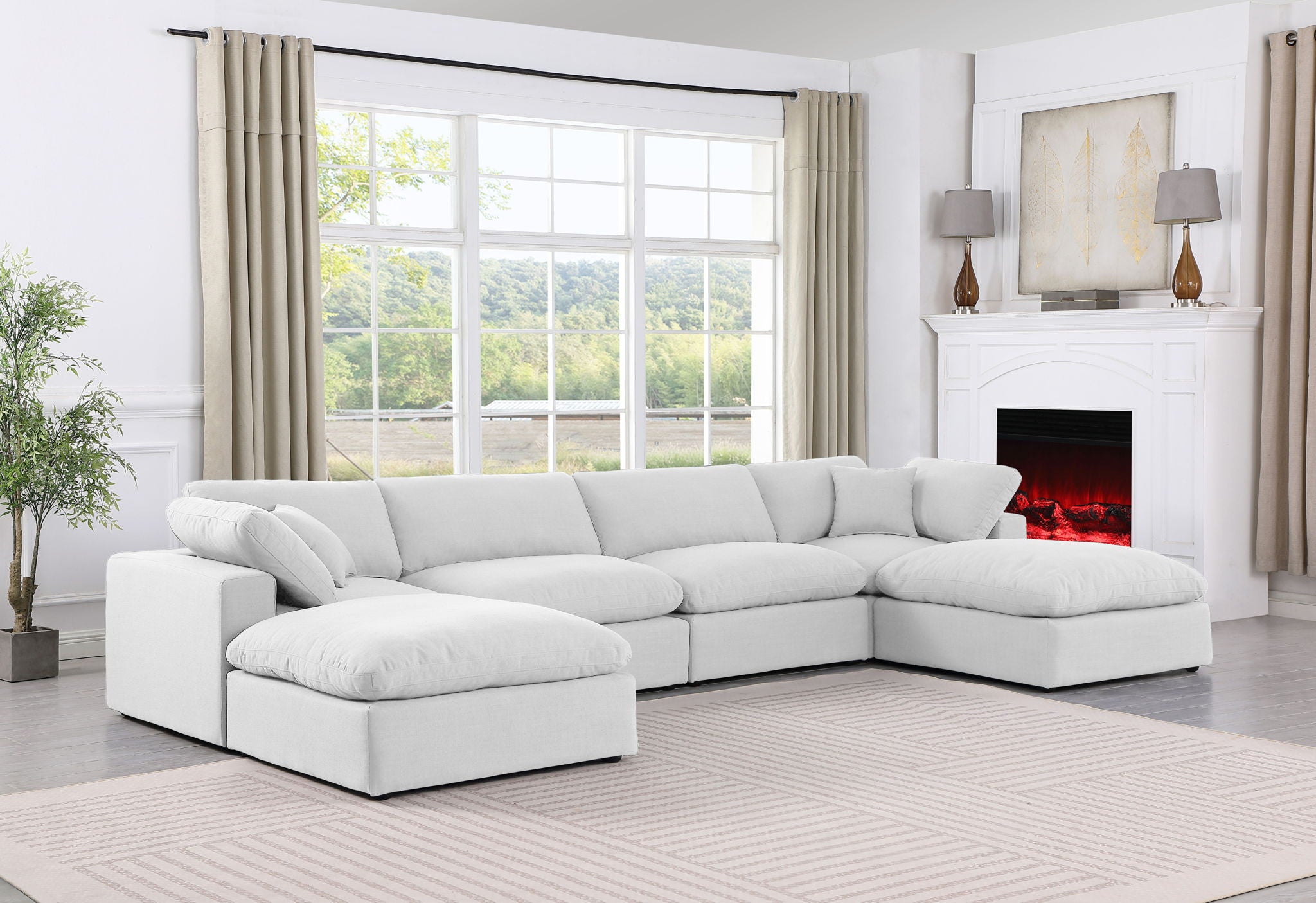 Comfy - 6 Piece Linen Modular Double Chaise Sectional