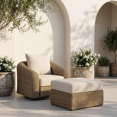 Seacrest - Olefin Water Resistant Fabric And Wicker Outdoor Patio Ottoman/Coffee Table