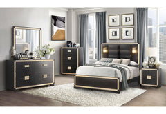 Blake - 5 Piece Bedroom Set (King Bed With Lamps, Dresser, Mirror, 2 Nightstands) - Black / Gold