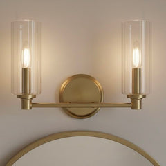 Regal - Double Light Vanity With Clear Ribbed Satin - Antique Brass / Clear
