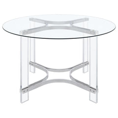 Keeling - 5 Piece Round Glass Top Acrylic Dining Set - Chrome
