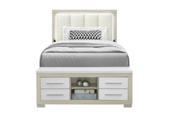 Emma - Full Bed With LED And USB - Light Brown / White
