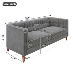Modern 3 Seater Sofa, Upholstered Couch With Curved Armrests