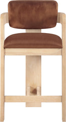 Sacha - Velvet Stool With Natural Base