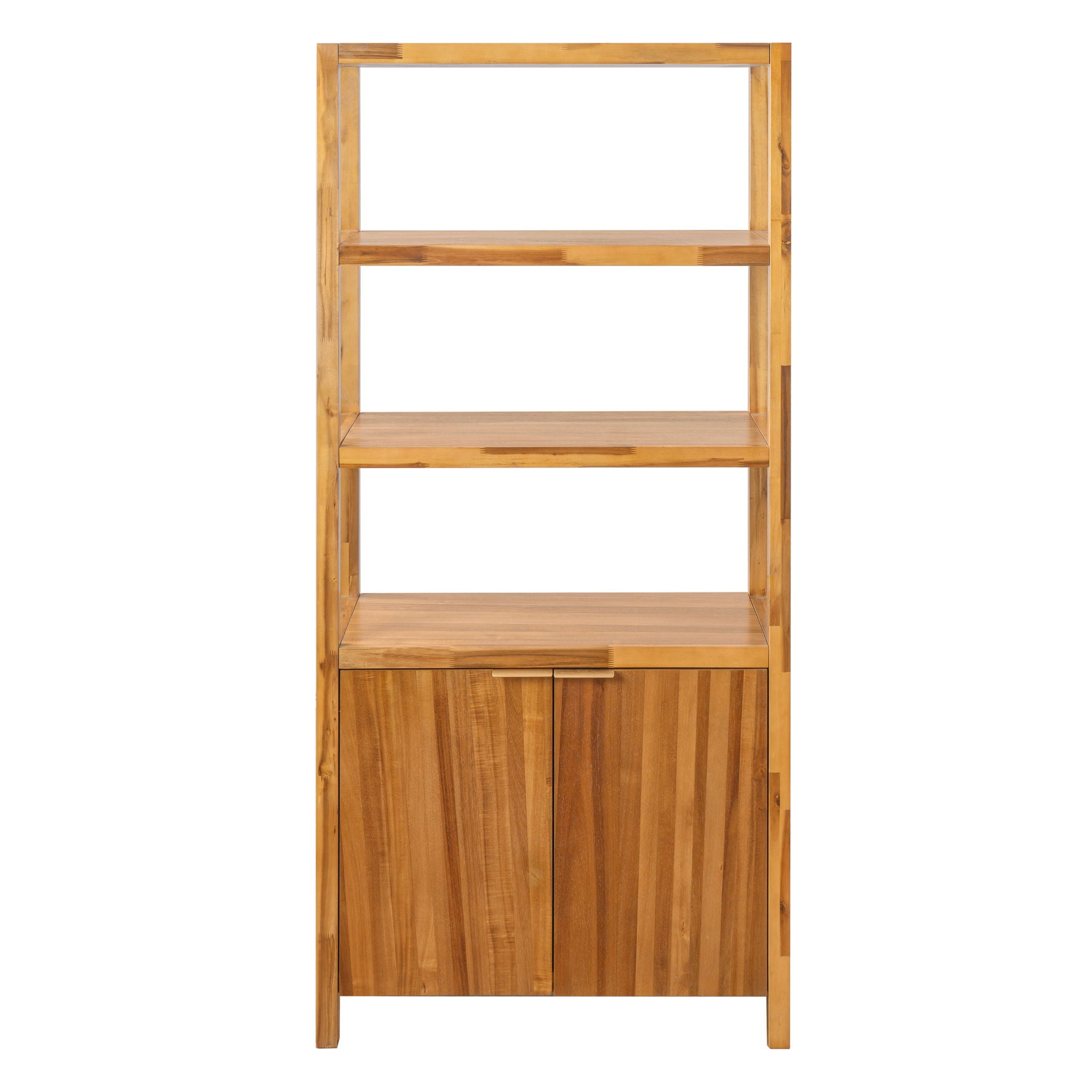 Tall Storage Bookcase Cabinet With 2 Open Shelves & Double Doors, Freestanding Shelving Unit - Natural