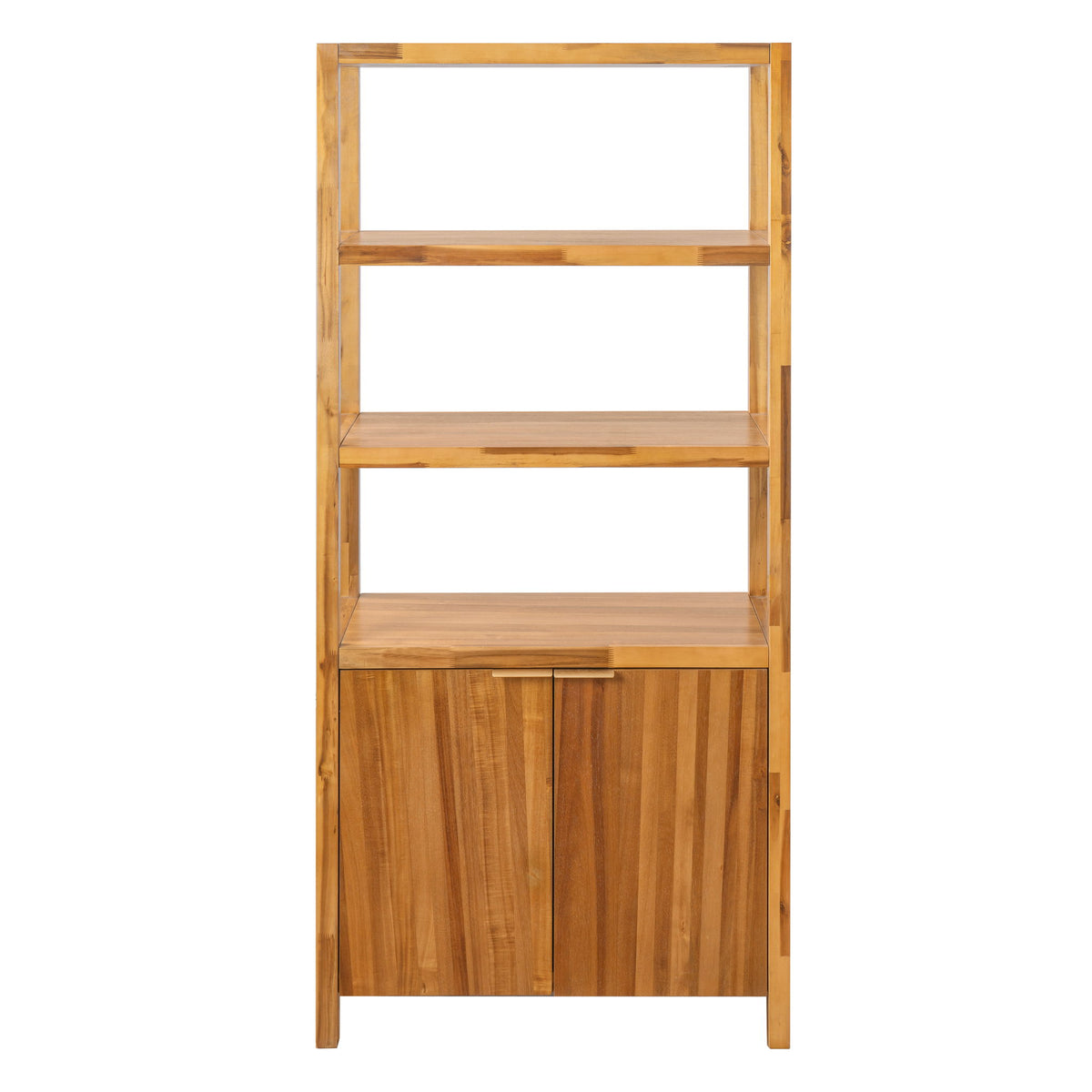 Tall Storage Bookcase Cabinet With 2 Open Shelves & Double Doors, Freestanding Shelving Unit - Natural