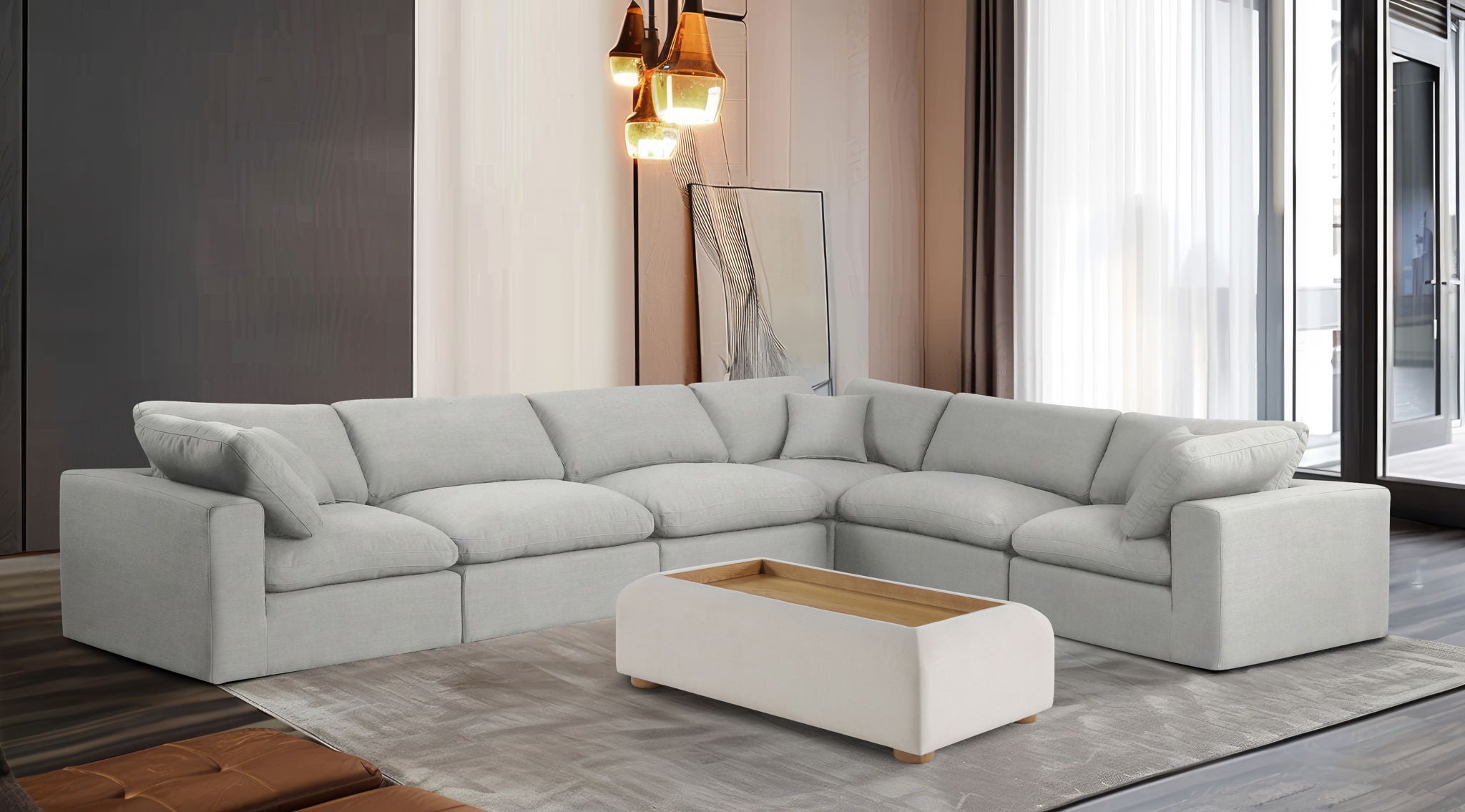 Comfy - 6 Piece Linen Modular Corner Sectional