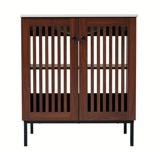 30" Vintage Bathroom Vanity With Ceramic Sink, Modern Bathroom Vanity Cabinet With 2 Soft Close Doors, Equpiied With 4 Sturdy Iron Legs - Antique Dark Brown