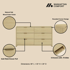 Grace - Double Dresser With 6 Drawers - Oak