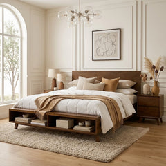Platform Bed Frame With Footboard Storage