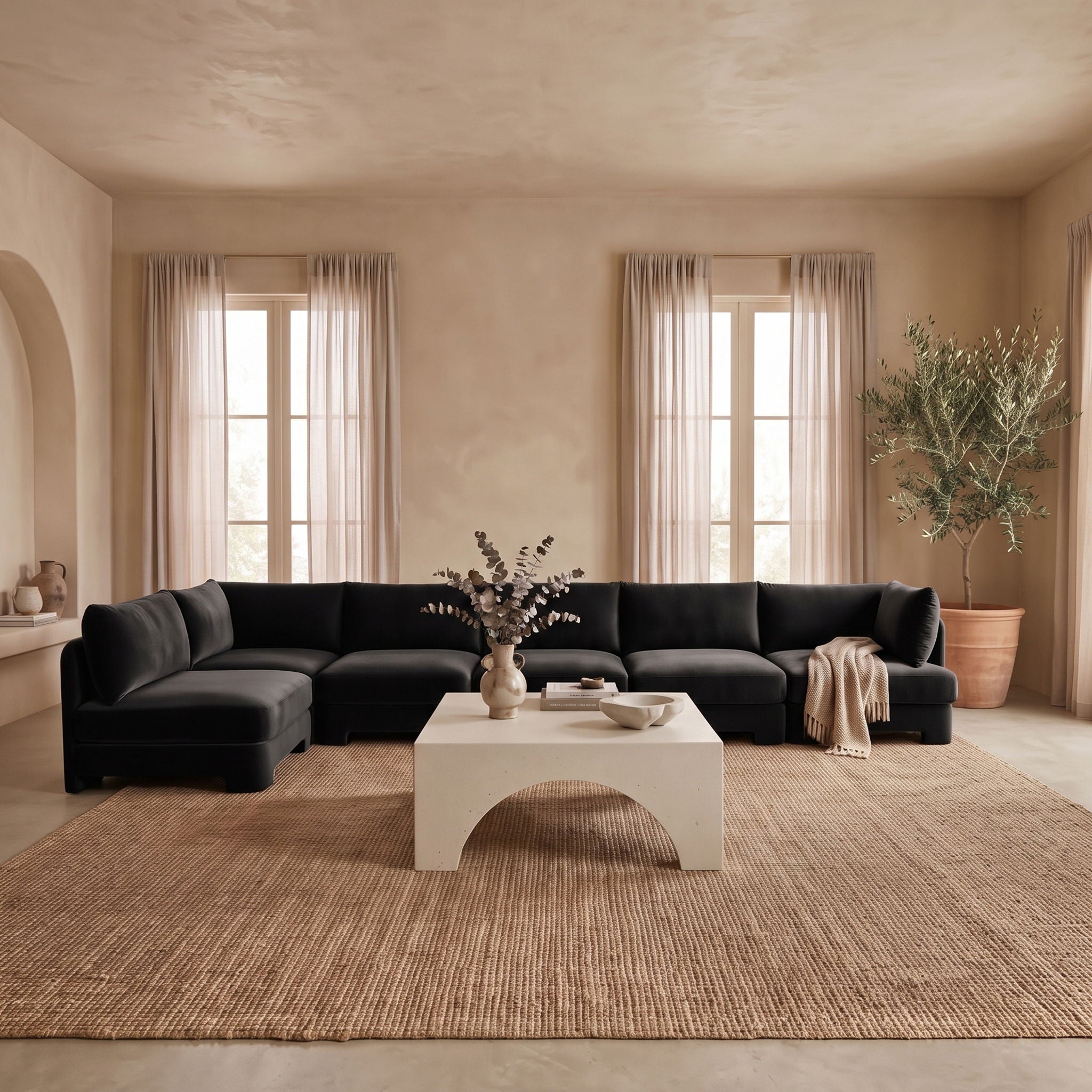 Hammond - Velvet Performance Fabric Upholstered 6 Piece L-Shaped Armless Sectional