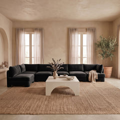 Hammond - Velvet Performance Fabric Upholstered 6 Piece L-Shaped Armless Sectional