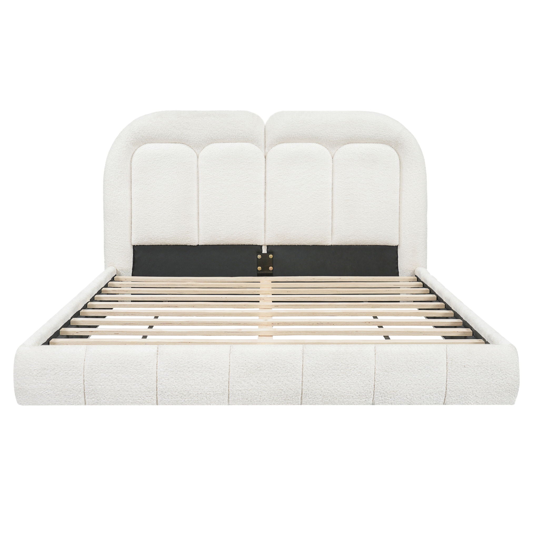 Queen Size Upholstered Platform Bed With Tufted Headboard - White