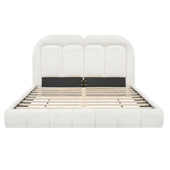 Queen Size Upholstered Platform Bed With Tufted Headboard - White