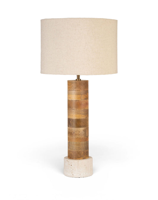Orenda - Mango Wood Base And Linen Textured Fabric Shade Table Lamp - Travertine / Natural