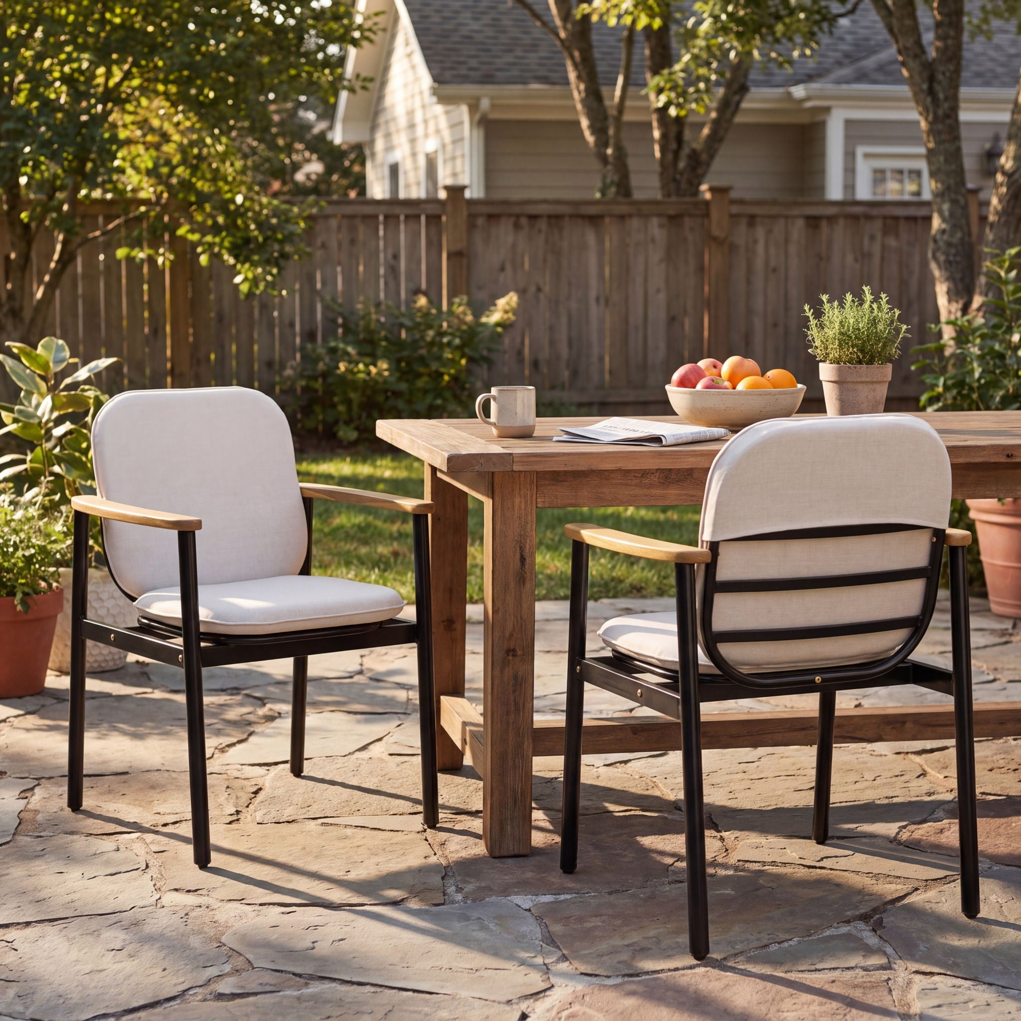 Outdoor Dining Chair - Beige / Black / Teak