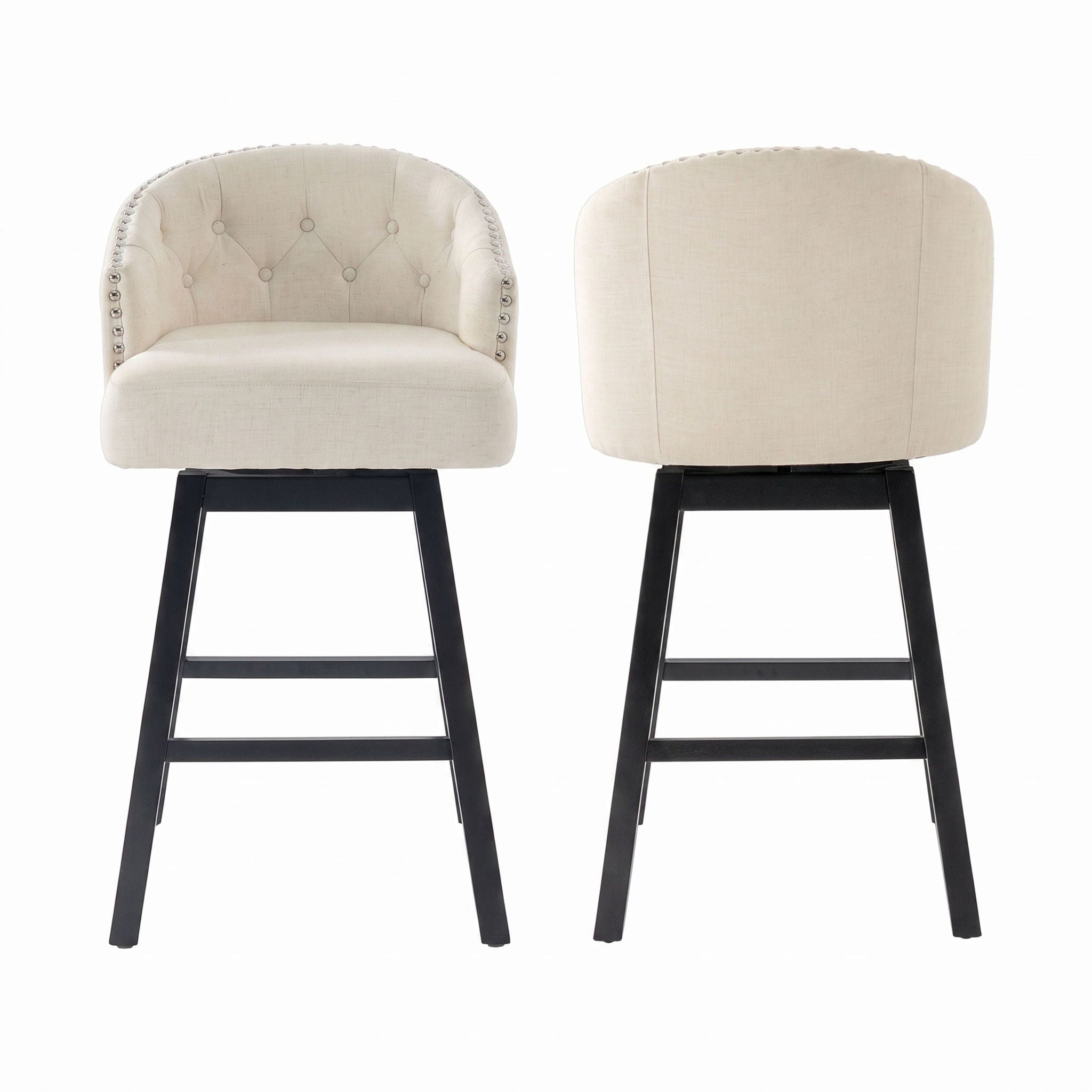 360 Degree Swivel Bar Stool & Stunning Nailhead Trim (Set of 2) - Beige