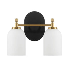 Vortex - 2 Lights Vanity In Traditional Style For Over Bathroom Mirror Wall Sconce - Black / Gold / White