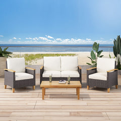 Isla - Transitional Chat Set With Water Resistant Cushions - Teak