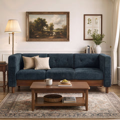3 Seater Sofa With Square Arms, Tufted Pillow Back For Living Room