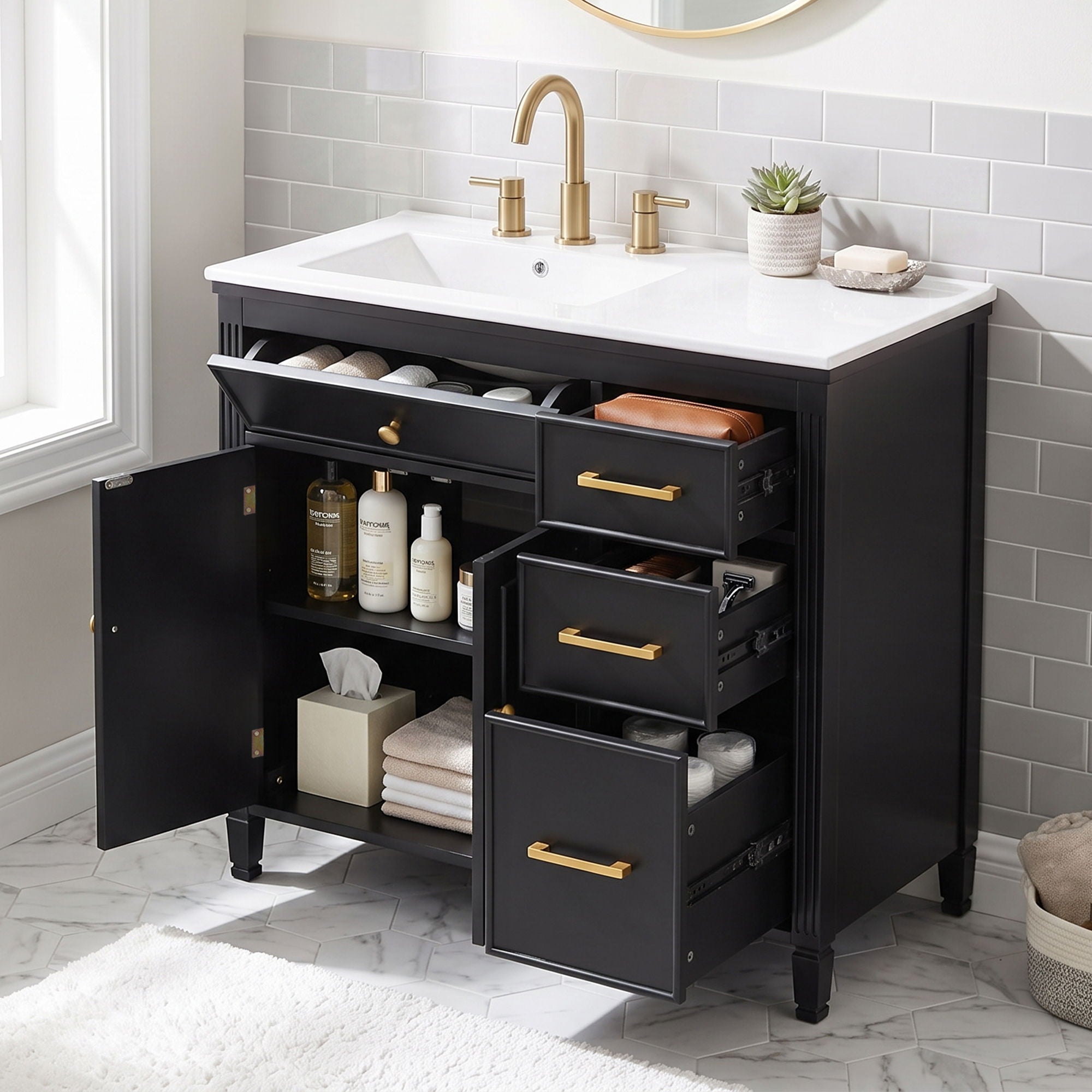 Bathroom Vanity With Sink Top, 3 Soft Closing Drawers