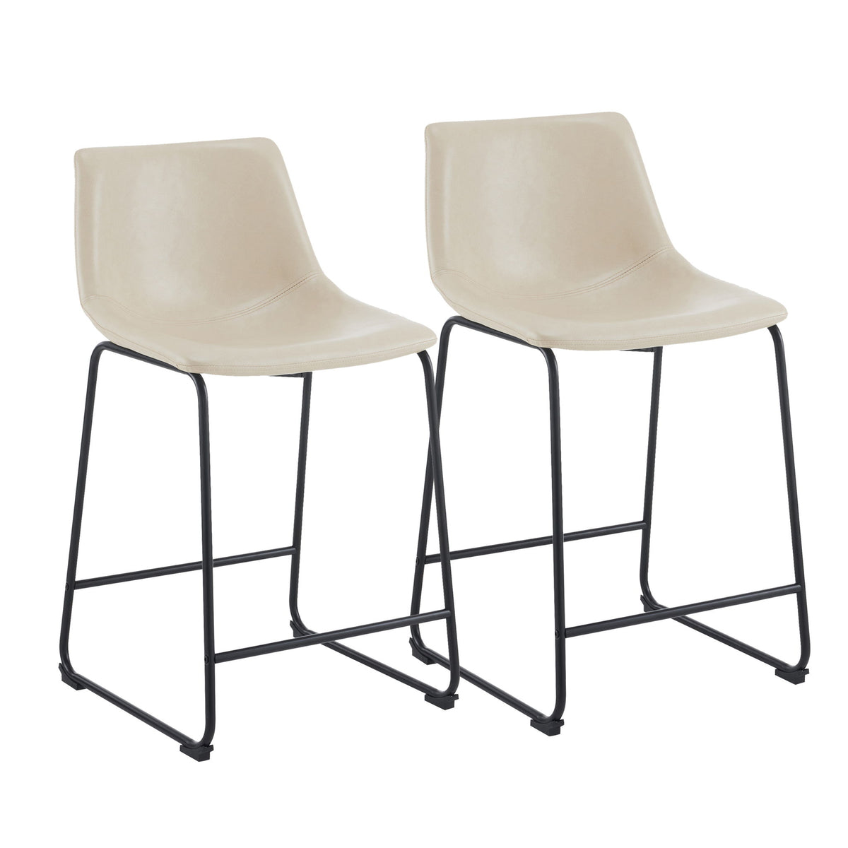 Vintage Style Armless Industrial Counter Stool With Metal Legs And Footrest For Kitchen Island, Cafe, Pub, Bar Counter (Set of 2) - Cream / Black