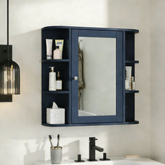 Bathroom Wall Storage Cabinet With Mirror And Adjustable Shelf, 6 Open Shelves