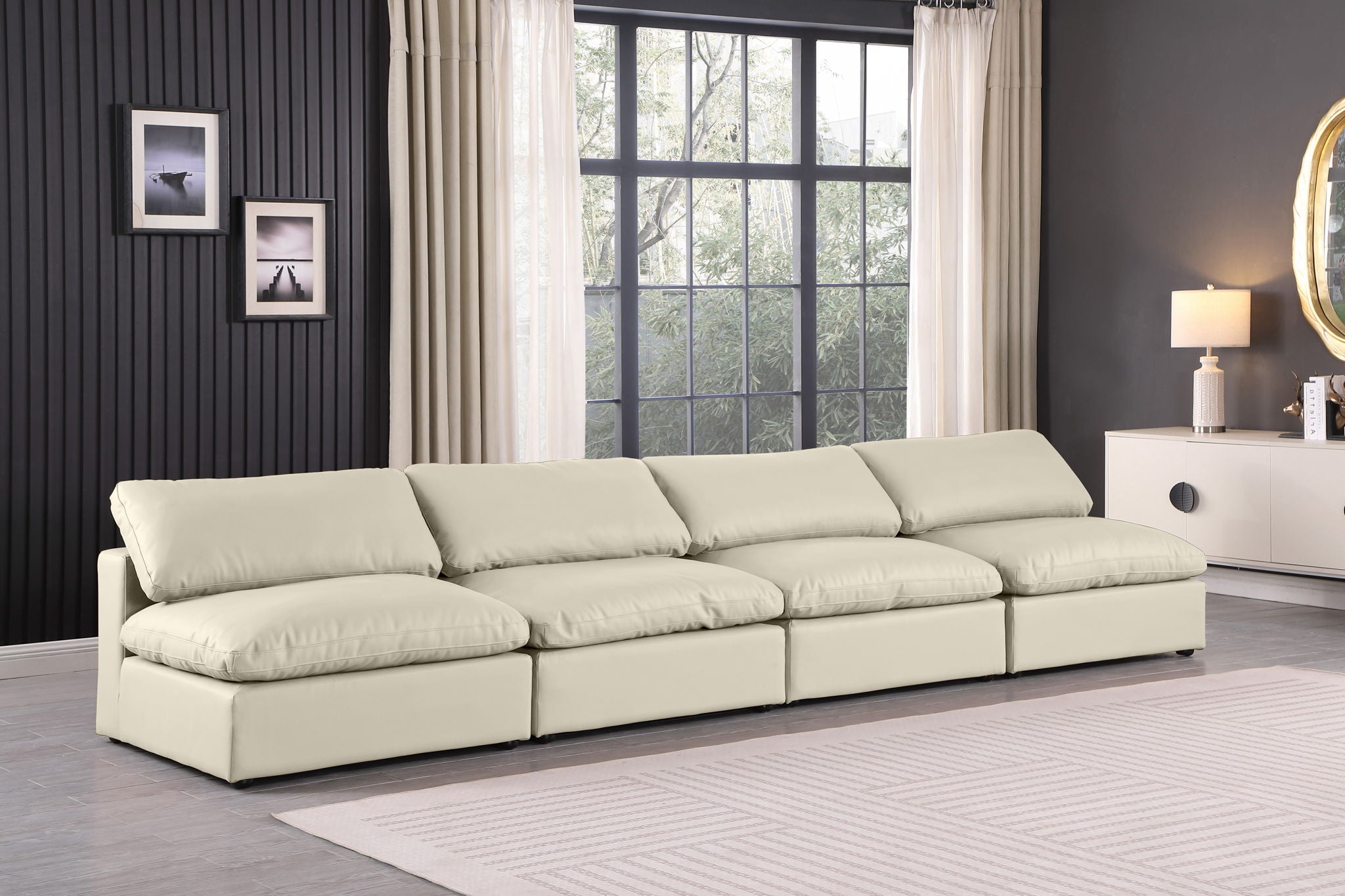 Comfy - Faux Leather Modular Armless Sofa 4 Seats