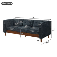 3 Seater Sofa With Square Arms, Tufted Pillow Back For Living Room