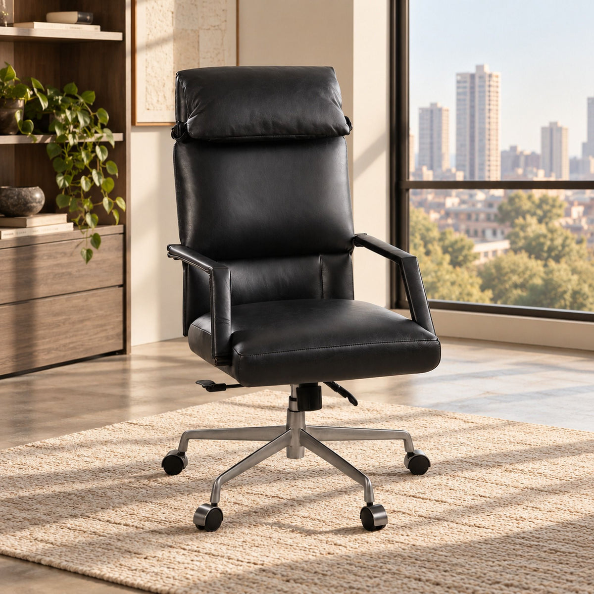 Dart Vintage Black Top Grain Leather & Iron Swivel Office Chair