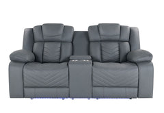 U7069 - Power Reclining Sofa/Power Console Reclining Loveseat With LED And Immersive Sound - Gray