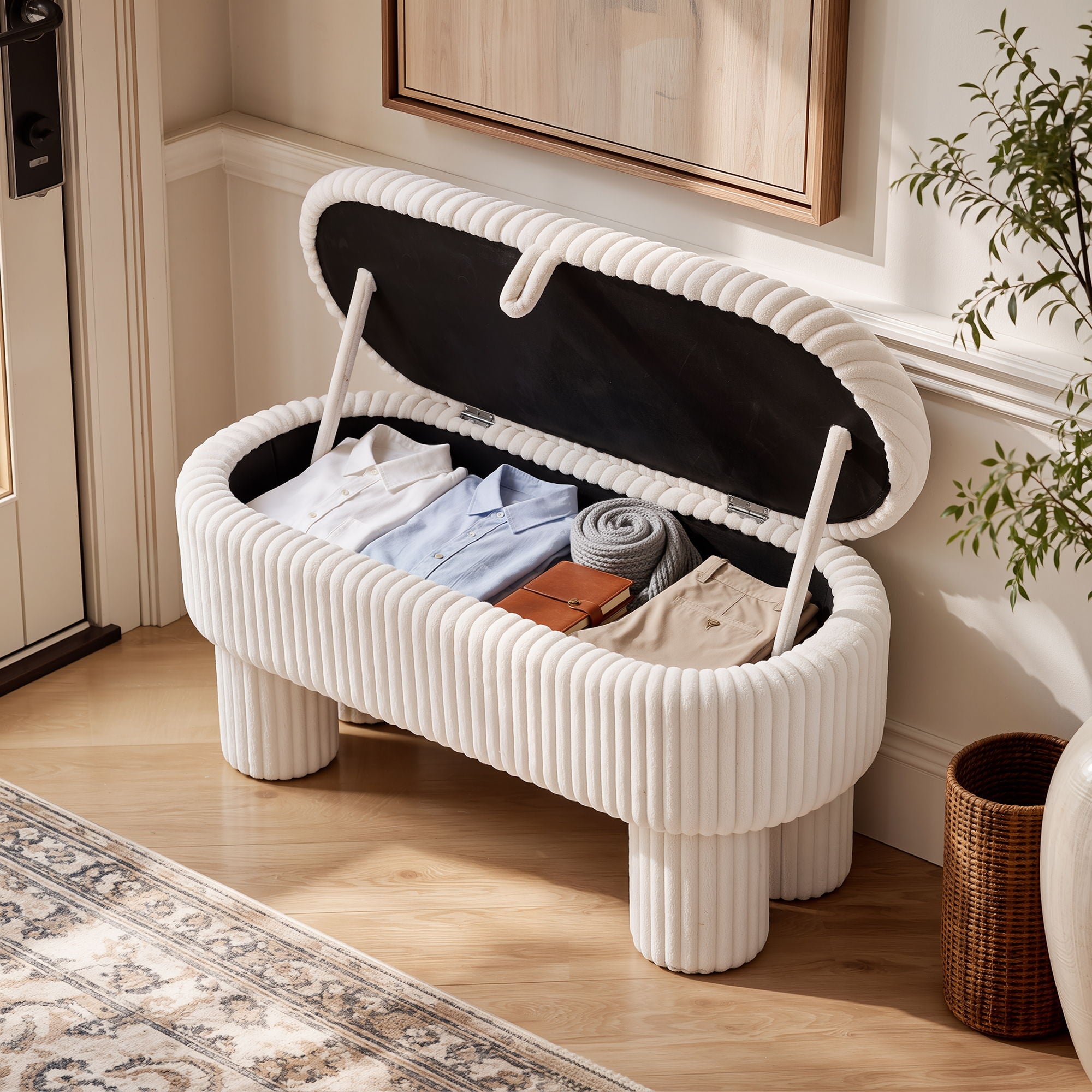 Modern Storage Ottoman Bench For Living Room