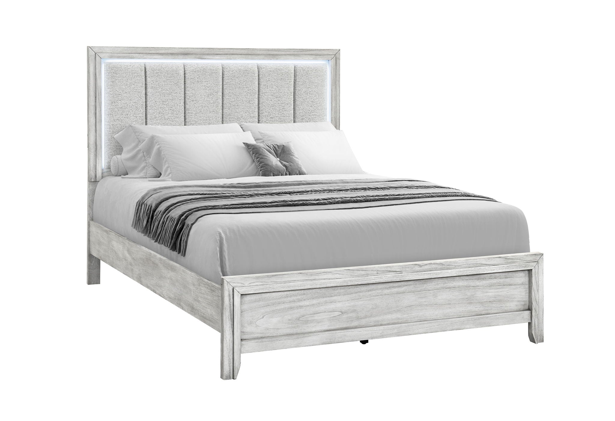 Elsie - Queen Bed With LED - Light Gray