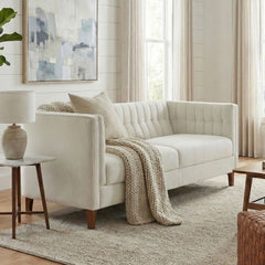 Modern 3 Seater Sofa, Upholstered Couch With Curved Armrests