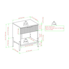 Modern Fluted Drawer Nightstand With Open Cubby Coastal
