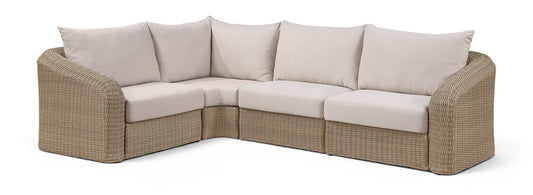 Seacrest - Olefin Water Resistant Fabric And Wicker 4 Piece Outdoor Patio Modular Sectional