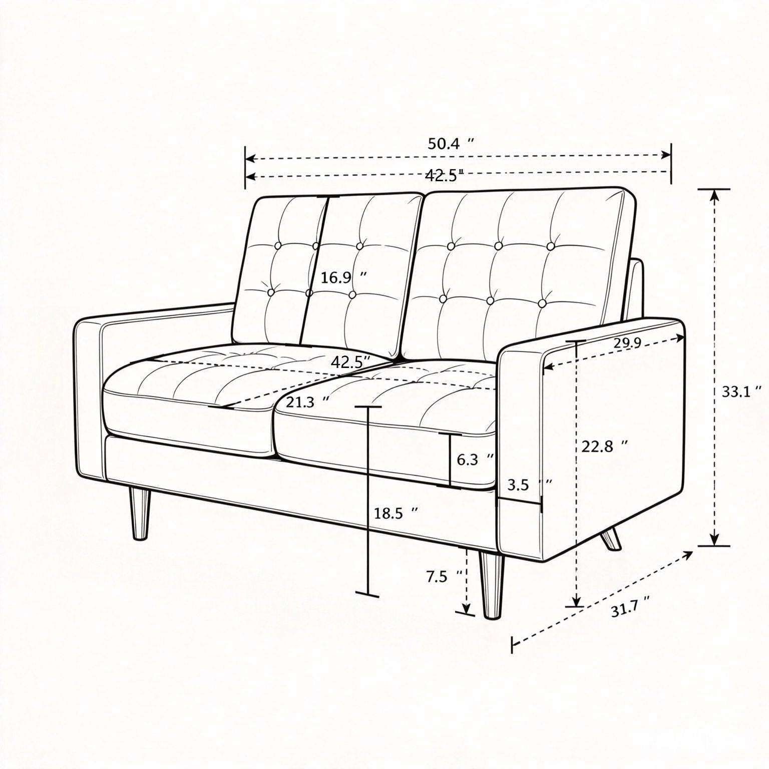 Loveseat Sofa, Tufted Back Upholstered 2 Seat Couch