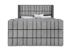 Isabella - King Upholstered Bed With LED, TV Lift, Bluetooth Speaker And Firpeplace Crystal - Gray