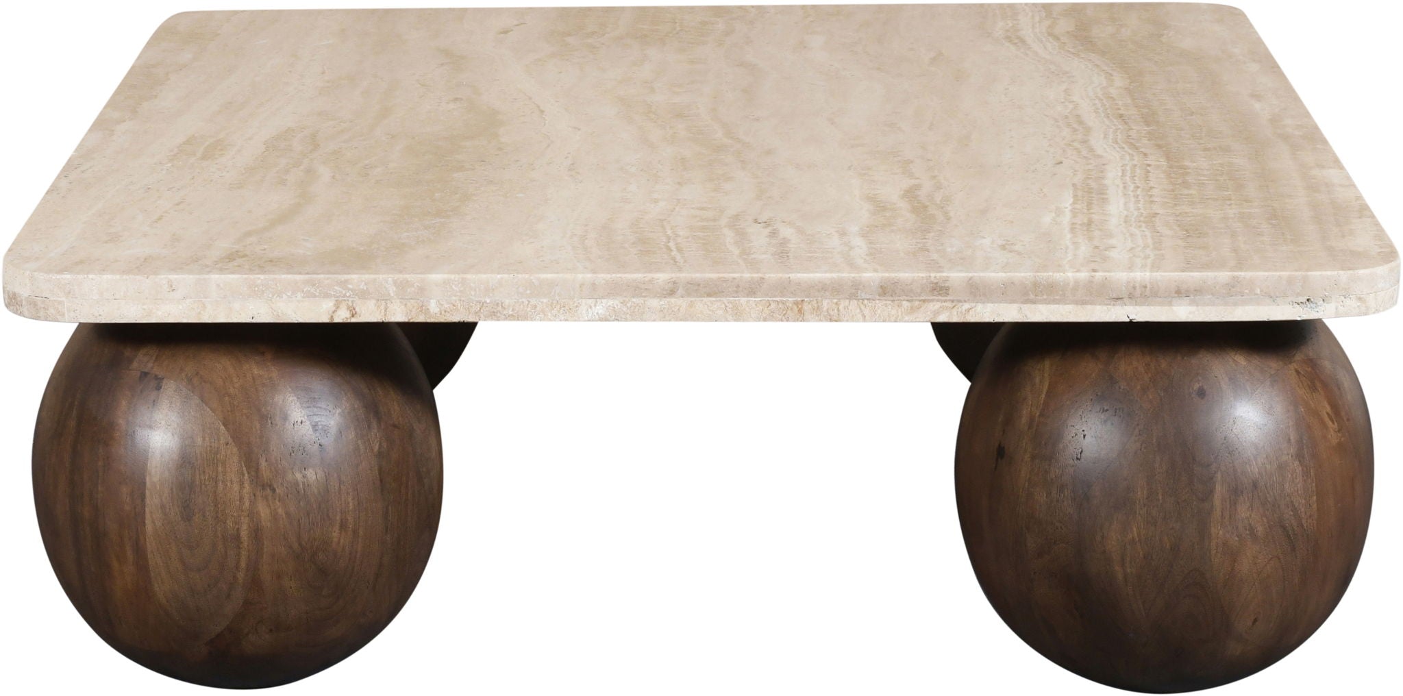 Strata - Travertine And Mango Wood Coffee Table - Brown / Beige
