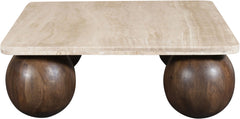 Strata - Travertine And Mango Wood Coffee Table - Brown / Beige
