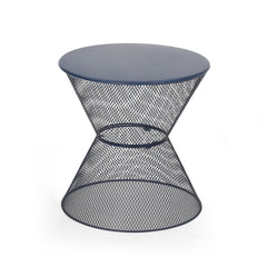Zine - Outdoor Side Table With Hourglass Shaped And Iron Frame - Navy