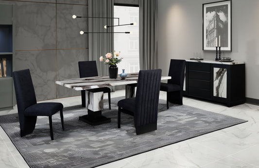 D12 - 5 Piece Dining Room Set (Dining Table And 4 Dining Chairs) - Black / White