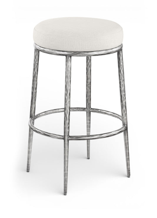 Ferro - Performance Fabric Upholstered Backless Bar Stool - Antique Silver
