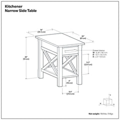 Kitchener - Narrow Side Table - Warm Walnut Brown
