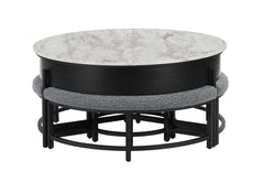 T42 - 4 Piece Living Room Set (Coffee Table With 3 Stools) - Black / Dark Gray