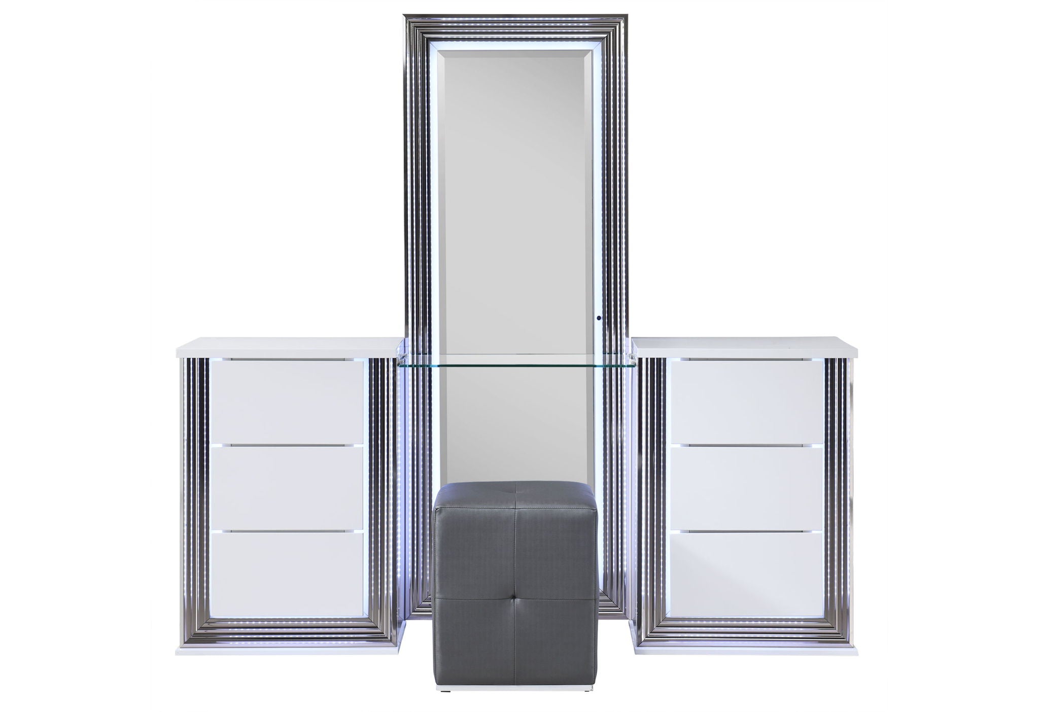 Ylime - Vanity With LED And Stool - White