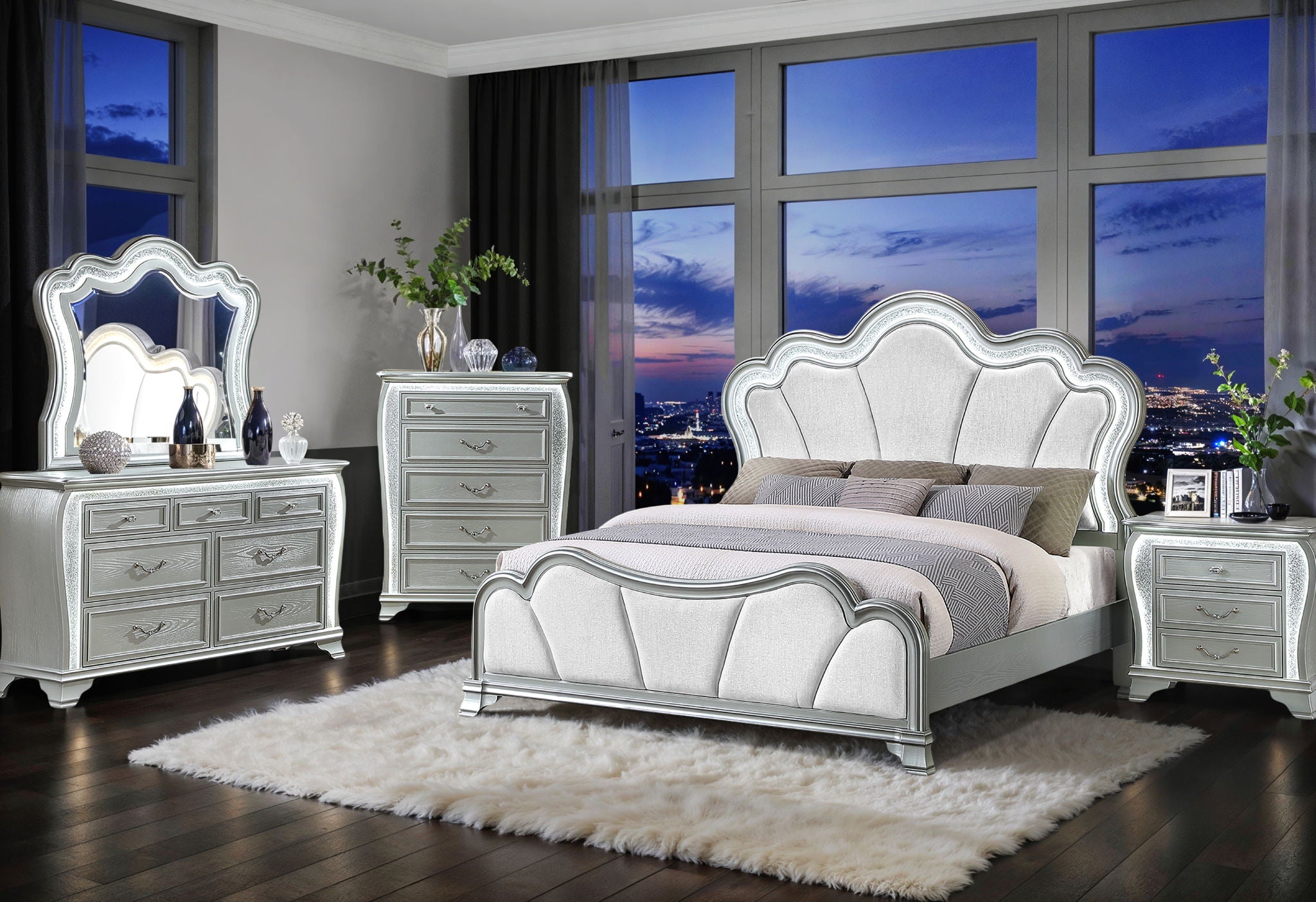 Aria - Nightstand With LED - Silver