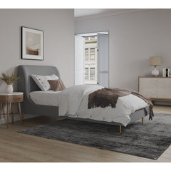 Mid-Century Modern Upholstered Bed With Curved Headboard