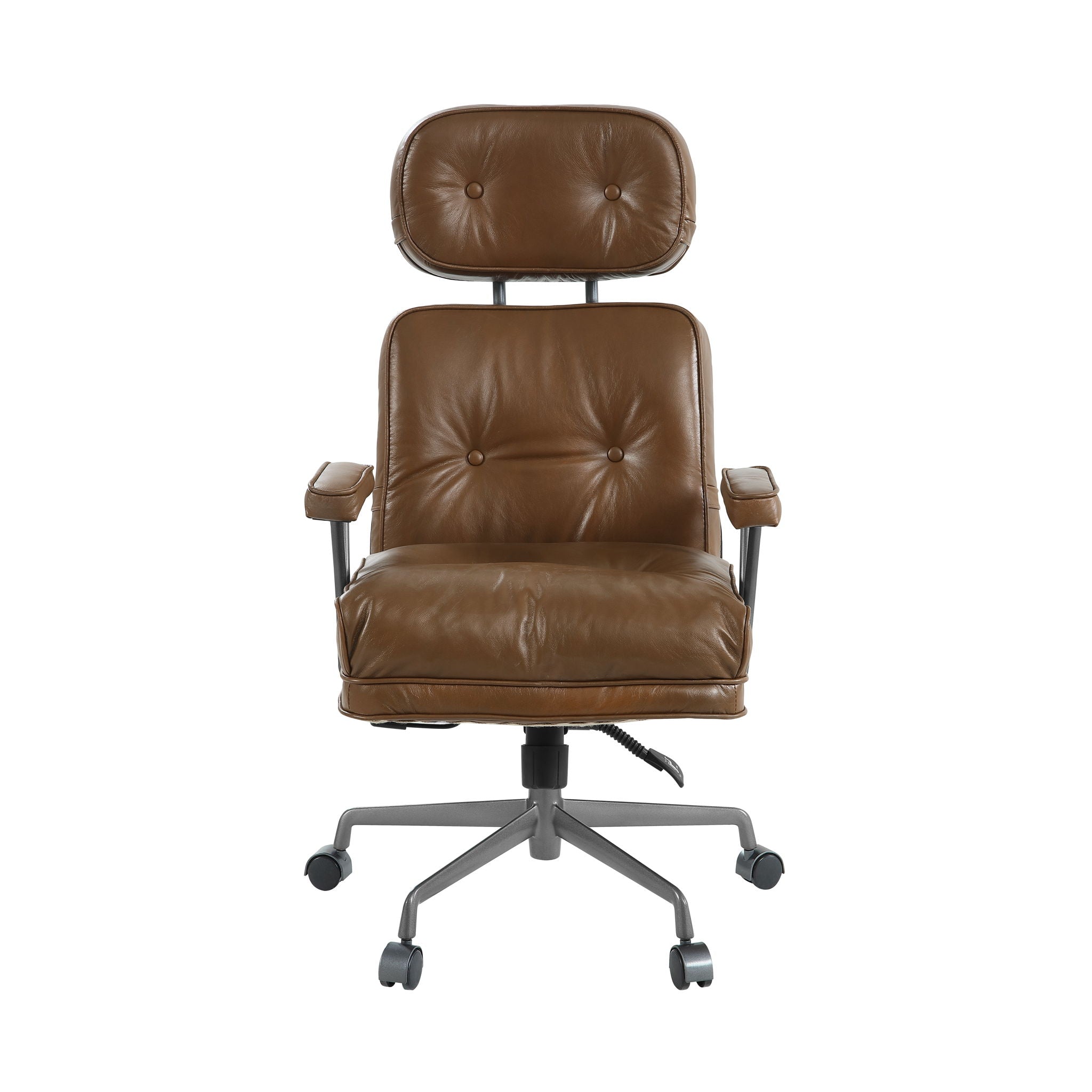 Dasya Brown Top Grain Leather & Iron Swivel Office Chair